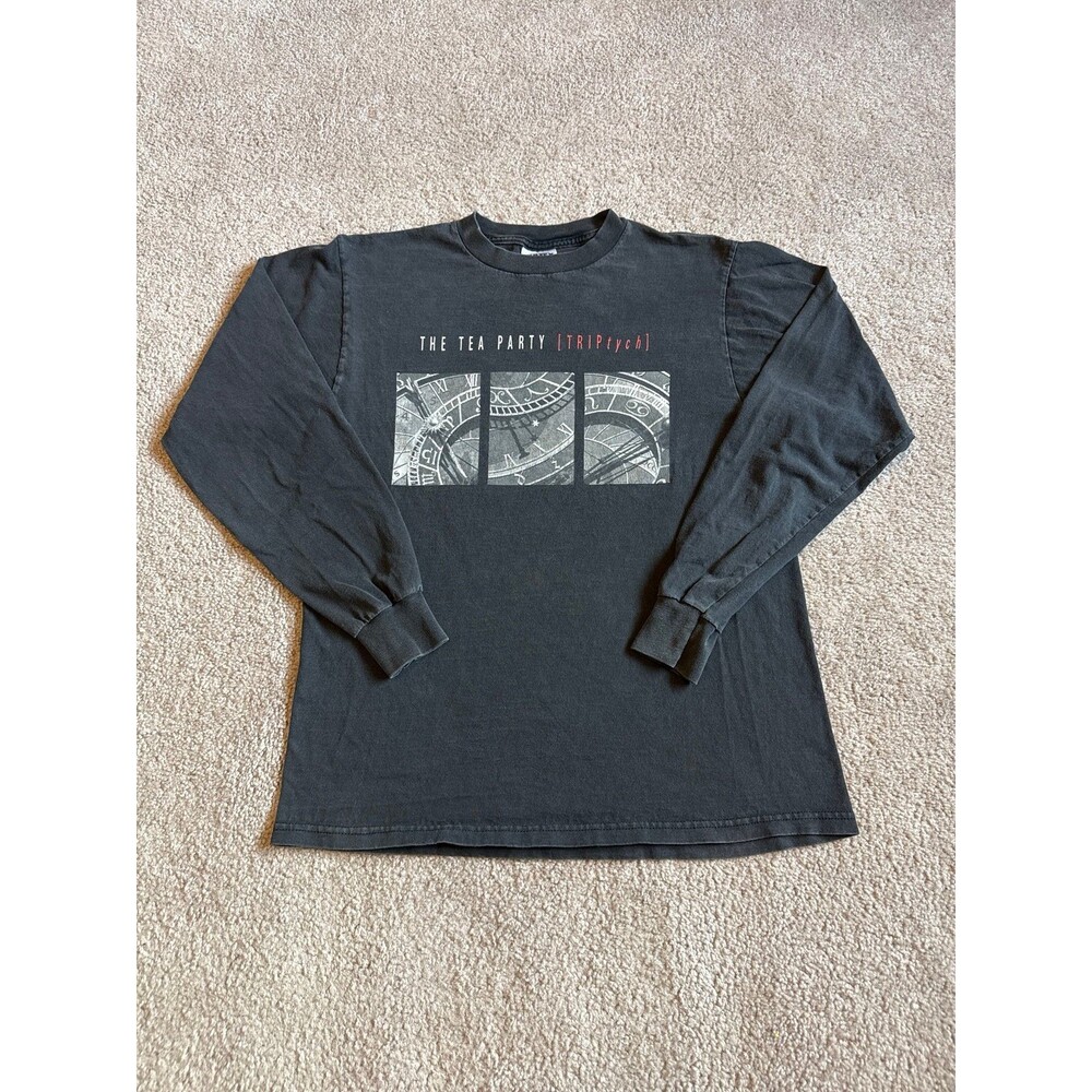 Vintage Tea Party Triptych Unisex Tultex Long Sleeve Shirt Size Medium